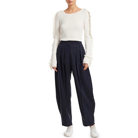 SEE BY CHLOE REVOLVE WHITE RUFFLE LONG SLEEVE KNIT SWEATER - Picture 8 of 9